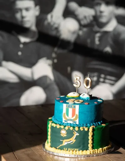50th birthday cake celebrating South African and Italian rugby