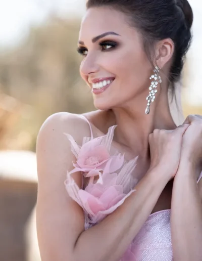 Soft glamour makeup with smokey eyes and glossy nude lips